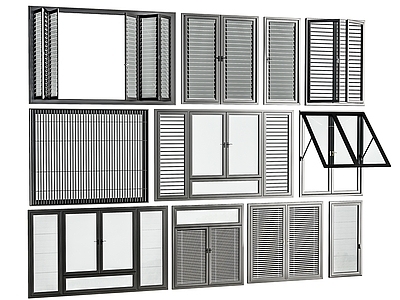 现代窗户组合 窗户玻璃窗 落地窗阳台窗 飘窗卧室窗 平开窗门窗 百叶格栅窗户