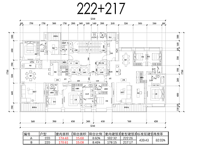 现代住宅楼建筑 220㎡双拼户型 施工图