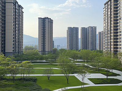 现代小区外景 小区白天外景