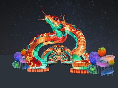 现代新中式其他小品 网红打卡国潮古风 神龙雕塑 灯笼灯会集市美陈 酒吧夜市文创集市 过年节日庙会摆摊