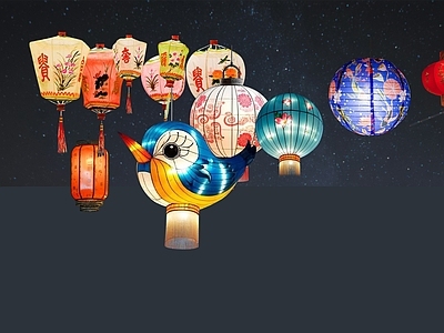 现代新中式其他小品 网红打卡国潮古风 过年节日庙会摆摊 灯彩 灯笼灯会集市美陈 鸟灯