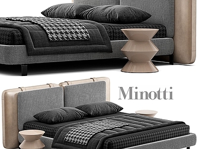 意式轻奢双人床 minotti 主卧床 布艺床 悬浮床