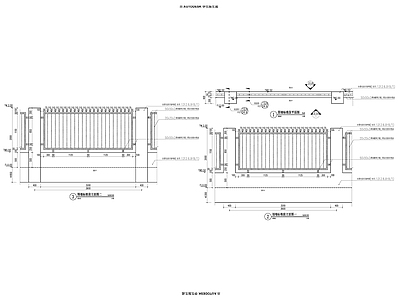 现代围墙 铁艺围墙 施工图