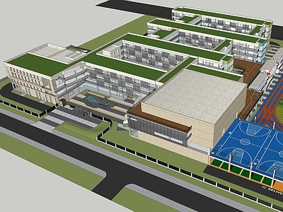 新中式现代学校建筑 教学楼学校 学校操场 学校建筑 校园景观 现代中式校园