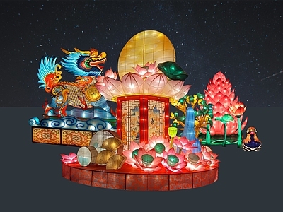 现代新中式灯笼 过年节庆灯笼灯彩 过年节日庙会摆摊 灯笼灯会集市美陈 神龙雕塑 网红打卡国潮古风