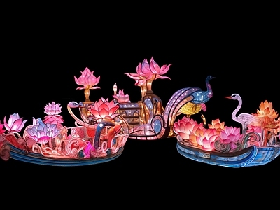 现代新中式其他小品 网红打卡国潮古风 过年节庆灯笼灯彩 船灯孔雀 过年节日庙会 灯笼灯会集市美陈