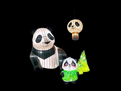 现代新中式其他小品 景观灯饰灯彩 熊猫 雕塑 网红打卡国潮古风 灯笼灯会集市美陈