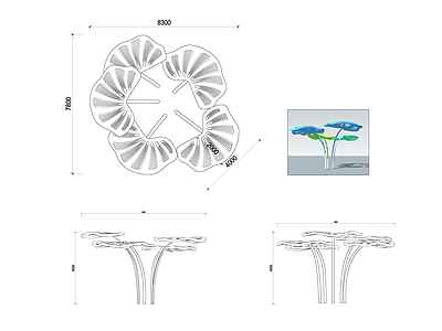 现代廊架 花形廊架 施工图