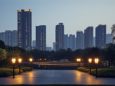 现代城市外景 城市傍晚夜景 夜晚城市