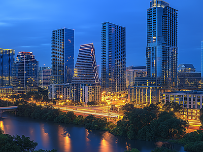 现代城市外景 城市傍晚夜景