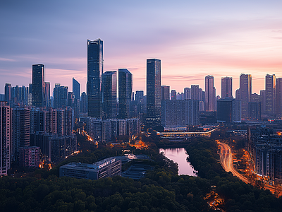 现代城市外景 城市傍晚夜景