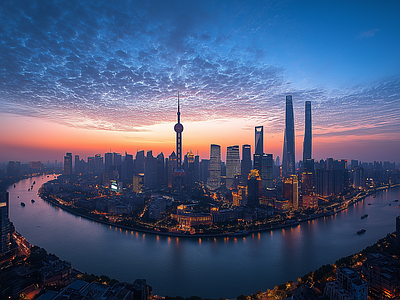 现代城市外景 城市傍晚夜景