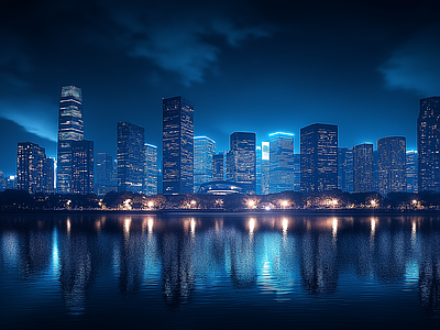 现代城市外景 城市傍晚夜景