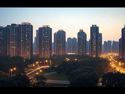 现代城市外景 城市傍晚夜景