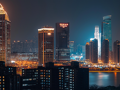 现代城市外景 城市傍晚夜景