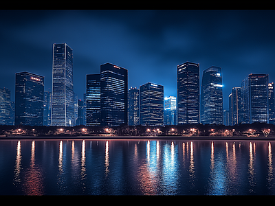 现代城市外景 城市傍晚夜景