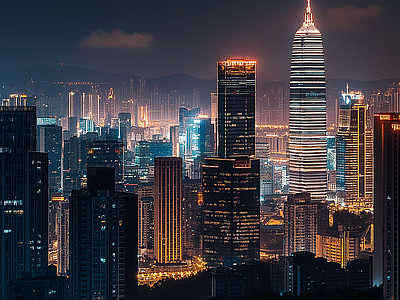 现代城市外景 城市傍晚夜景