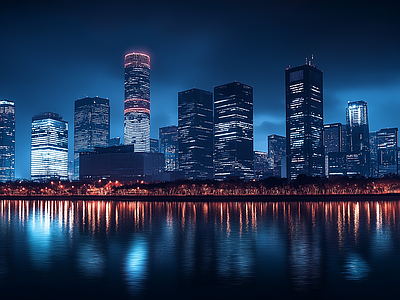 现代城市外景 城市傍晚夜景 夜晚城市