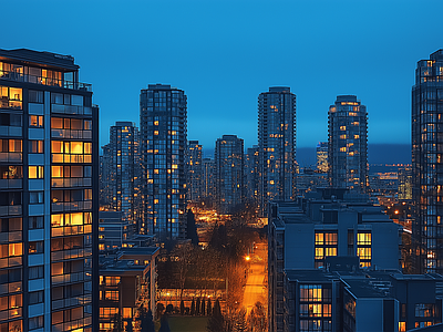 现代城市外景 城市傍晚夜景 夜晚城市