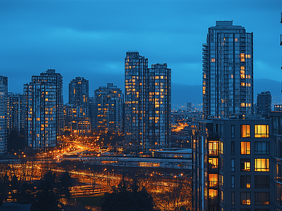 现代城市外景 城市傍晚夜景