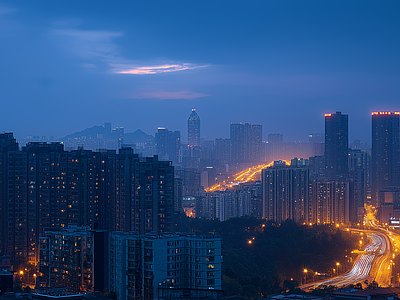 现代城市外景 城市傍晚夜景