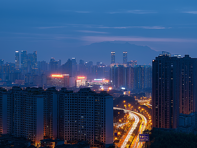 现代城市外景 城市傍晚夜景