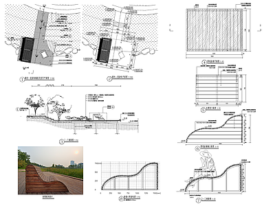 景观节点 码头详图 滨水弧型座椅 木制栈桥 施工图