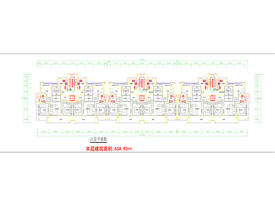 现代住宅楼建筑 洋房三拼户型 施工图