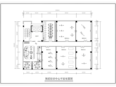 现代舞蹈室 舞蹈培训中心平面 舞蹈室平面布置图 施工图 舞蹈室