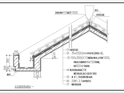 现代建筑工程节点 瓦片坡屋面构造做 施工图
