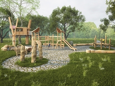 原木现代儿童游乐区 儿童原木游乐设施 无动力活动器械