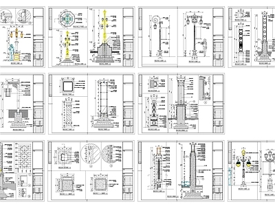 现代灯具图库 特色景观灯柱 施工图