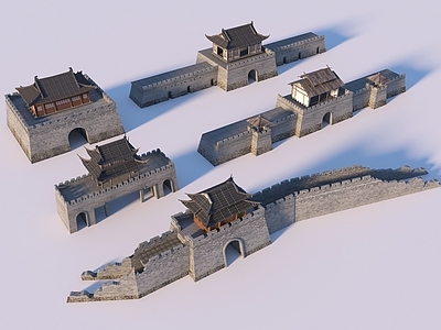 中式古建 城门楼 古建筑 中式古城城门 汉代古城 城楼古建筑