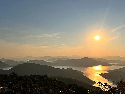 现代风景 远山落日 山顶落日