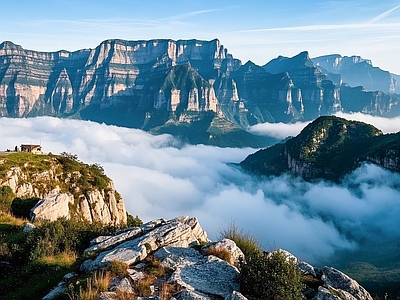 现代新中式风景 山 云雾 太行