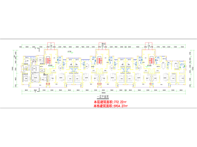 现代住宅楼建筑 T2三拼户型 施工图