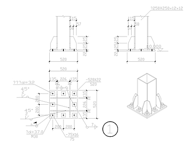 现代建筑工程节点 柱脚锚栓节点 施工图