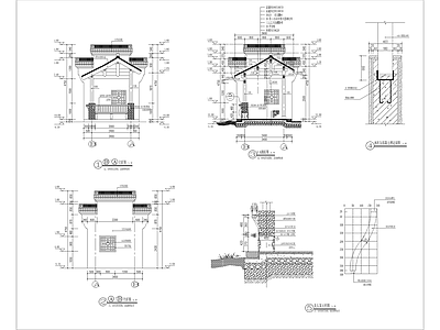 中式庭院 美丽乡村 入口标牌 驳岸挡墙 驿站凉亭 施工图