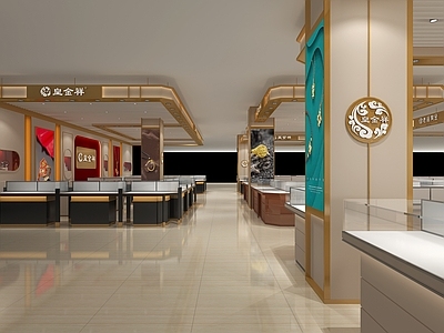 轻奢现代珠宝店 皇金祥 黄金珠宝首饰 老庙黄金 道具 柜台