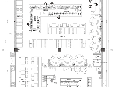 现代自助餐厅 自助餐厅平面布置 布菲炉 施工图