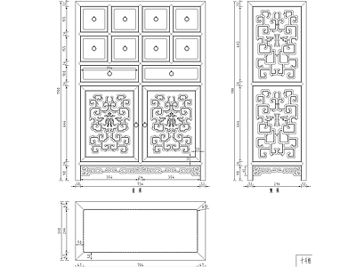 中式综合家具图库 动态图块 小十斗柜雕花 施工图