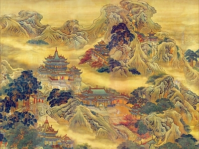 新中式中式壁画 山水壁画 艺术壁画 中式壁画 瀚霖壁画 阁楼壁画