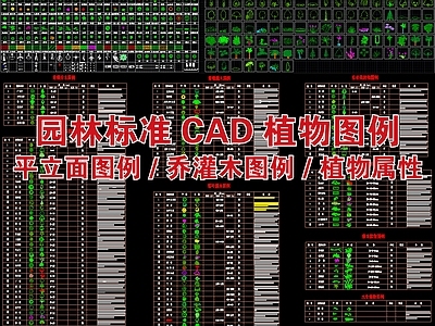 综合植物图库 园林植物图例 乔灌木图例 植物属性 施工图