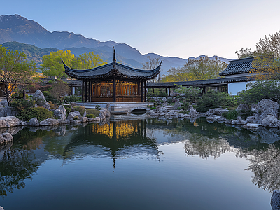 现代其它外景 新中式园林景观 窗外景