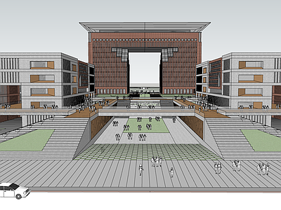 现代学校建筑 大学 教学楼学校 学校操场 学校湖景