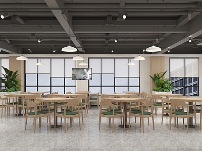 现代工业快餐店 现代社区食堂 快餐厅 餐厅售卖区 快捷餐厅 原木风食堂
