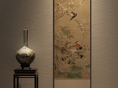 新中式挂画 画卷 茶室挂画 国画 花鸟卷轴画