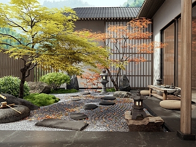 日式禅意庭院 民宿庭院 乡村庭院 枯山水 汀步 红枫