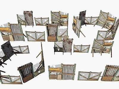 现代复古围栏护栏 庭院围栏 杂物围栏 末日围栏 复古破旧栅栏 组合围栏栅栏
