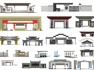 现代新中式入口大门 厂区入口大门 小区入口大门 公园入口大门